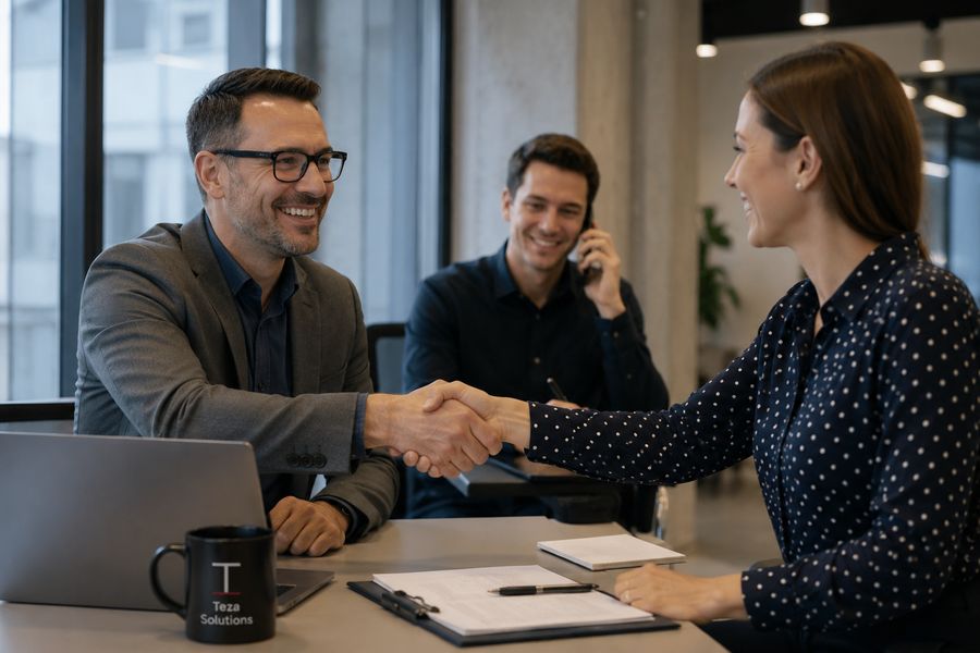 Handshake between the Mark Copilot team and a client after booking an appointment